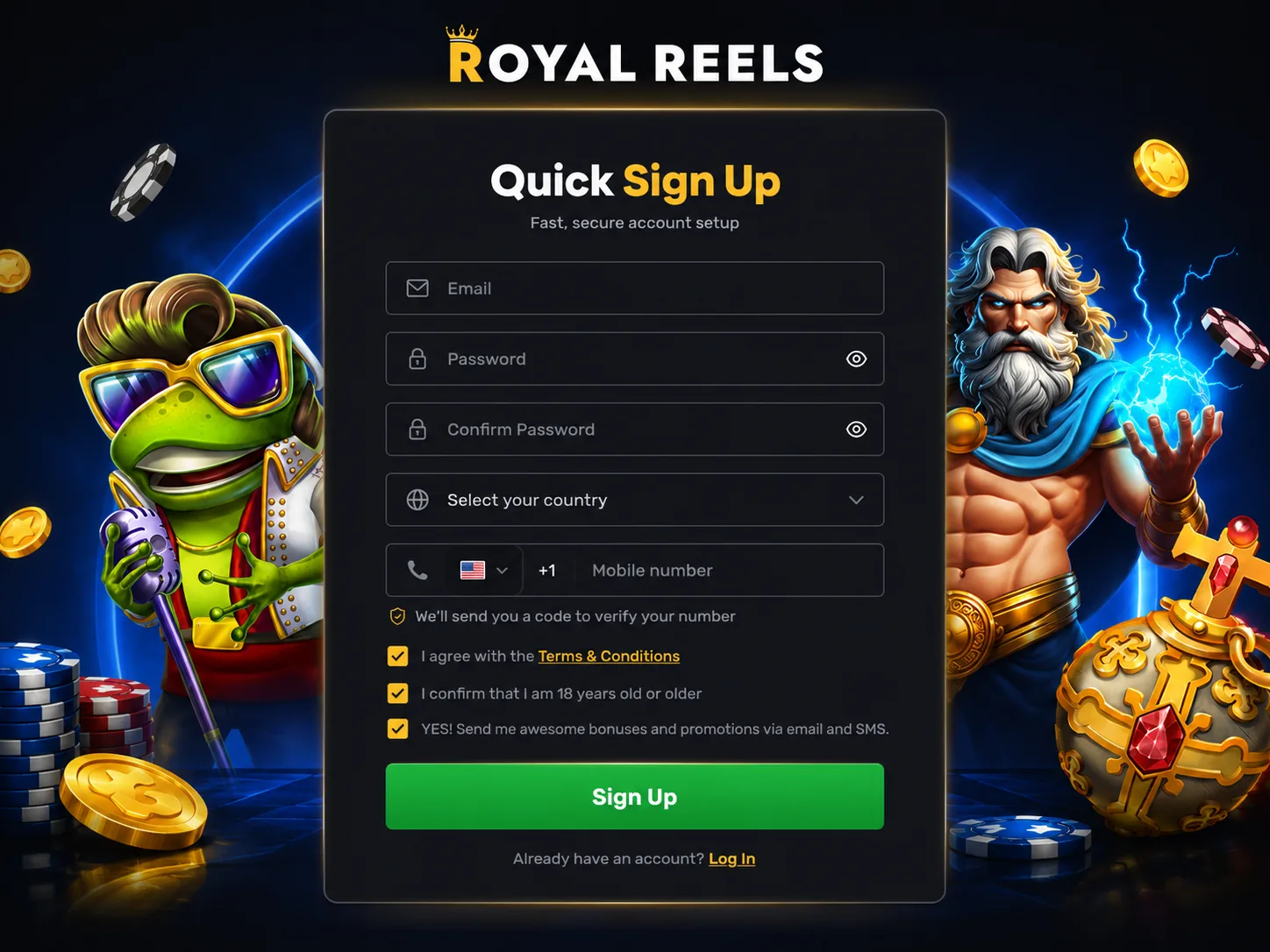 Royal Reels registration form